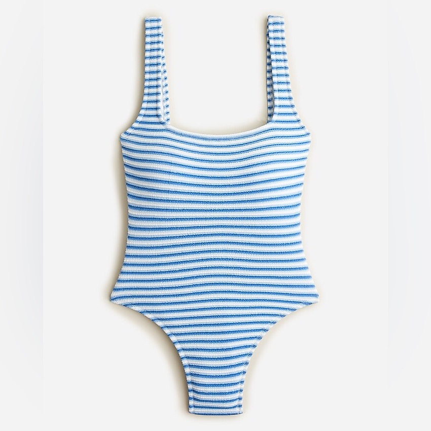 Nwt J Crew Textured Squareneck One-Piece In Stripe Blue Size 24